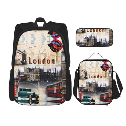 Rucksack für Studenten, Paris Eiffelturm Tasche für Schule, Jungen, Mädchen, Tagesrucksack, Federmäppchen, Lunch-Tasche, Kombination, Old London Photo, Einheitsgröße, Tagesrucksack von TRUKD