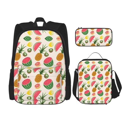 TRUKD Rucksack für Studenten, Vintage-Design mit Aloha-Tiki-Muster, Tasche für Schule, Jungen, Mädchen, Tagesrucksack, Federmäppchen, Lunch-Tasche, Kombination, Tropische Früchte, Einheitsgröße, von TRUKD