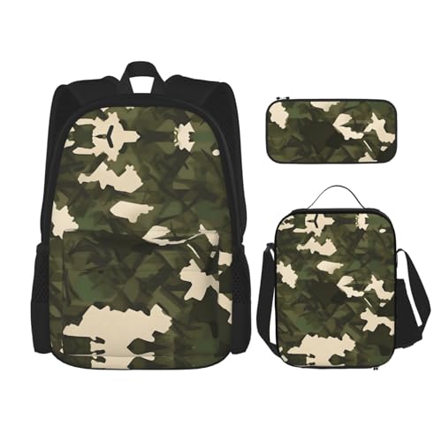 TRUKD Rucksack für Studenten, blaue Unterwasserwelt der Fische, Tasche für Schule, Jungen, Mädchen, Tagesrucksack, Federmäppchen, Lunch-Tasche, Kombination, Armee Camouflage, Einheitsgröße, von TRUKD