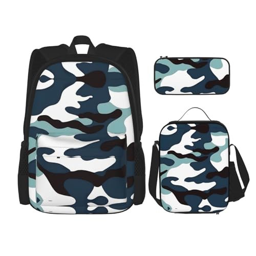 TRUKD Rucksack für Studenten, die Solar-Familientasche für Schule, Jungen, Mädchen, Tagesrucksack, Federmäppchen, Lunch-Tasche, Kombination, Marine Camouflage, Einheitsgröße, Tagesrucksack von TRUKD