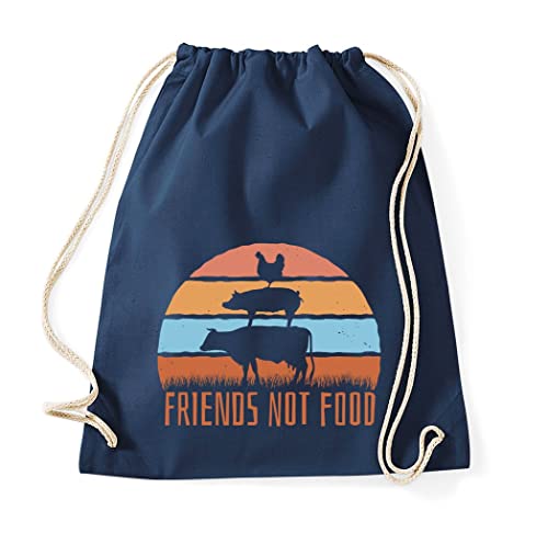 TRVPPY Baumwolltasche Friends Not Food Turnbeutel Tasche - Navyblau von TRVPPY