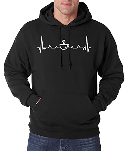 TRVPPY Herren Pullover Hoodie Heartbeat Kaffee Spruch Logo Print - Schwarz XXL von TRVPPY