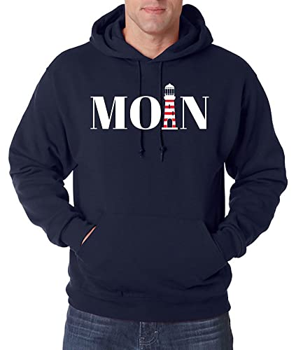 TRVPPY Herren Pullover Hoodie Moin Leuchtturm Spruch Logo Print - Navyblau XL von TRVPPY