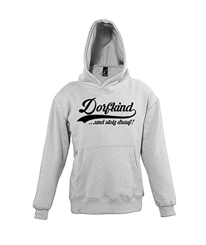 TRVPPY Kinder Pullover Hoodie Dorfkind Spruch Logo Print - Grau 106/116 (6 Jahre) von TRVPPY