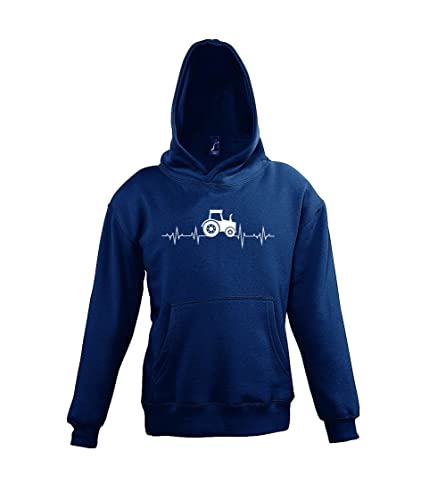 TRVPPY Kinder Pullover Hoodie Dorfkind Spruch Logo Print - Navyblau 118/128 (8 Jahre) von TRVPPY