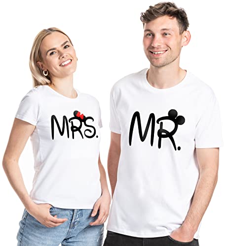 Couple Herren Damen Shirt Set Mister & Misses - MR. & MRS, Damen-weiß, XS von TRVPPY