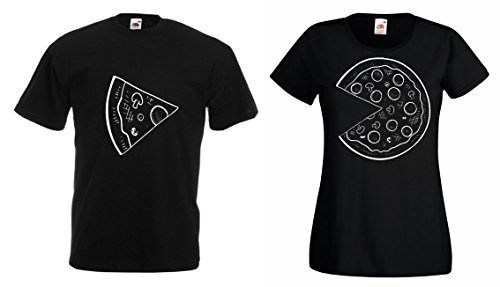 TRVPPY Partner Herren + Damen T-Shirts Pizza kleines Stück & Pizza großes Stück, Herren XXL, Damen XS, Schwarz von TRVPPY