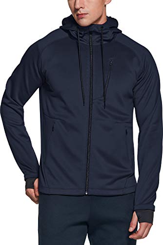 TSLA Herren Kapuzenjacke, besonders leicht, langärmlig mit Reißverschluss, geeignet für Sport, Laufsport, Trainingsjacke, Mkj05 1pack - Navy, XL von TSLA