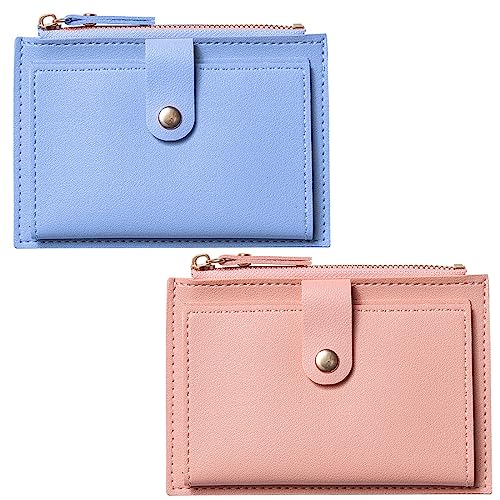 TSLRSA Portemonnaie Klein - 2 Stück Geldbörse Geldbeutel Mini Kartenetui Kartenhalter Brieftasche für Damen Herren Weihnachten Geburtstag Geschenke (blau+rosa) von TSLRSA