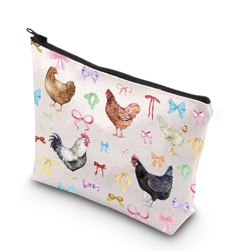 TSOTMO Huhn-Geschenk, Kokette Schleifen und Huhn, Make-up-Tasche, Hühnerliebhaber, Geschenk für Frauen, beste Freunde, Tasche mit Hühnerschleifen, modisch von TSOTMO