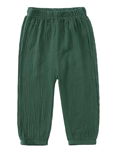 TSSOE Baby Jungen Mädchen leichte Lange Hose Anti-Moskito Bloomers Jogginghose Baumwolle Klimahose Kleinkind Sommerhose für 1-8 Jahre Dunkelgrün 80-92 von TSSOE