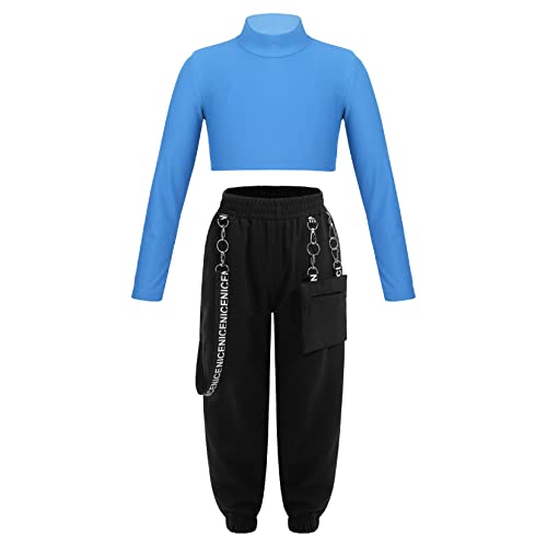 TSSOE Kinder Mädchen 2tlg Bekleidungsset Zweiteiler Sportanzug Trainingsanzug Jogginganzug Freizeitanzug Langarm Crop Top Mit Cargohose Set Blau 134-140 von TSSOE