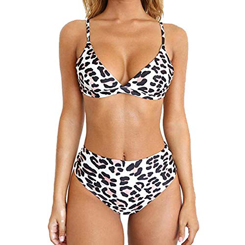 TSWRK Damen Bikini Sets Leopard: Leopardenprint Swimsuits Hohe Taille Bikinislip Push up Gepolstert Bustier G-String von TSWRK