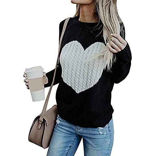 TSWRK Damen Pullover Strick Winter Rundhals Langarm Loose Mode Freizeit Warmer Sweater Sweatshirt Oberteile Heart Love von TSWRK