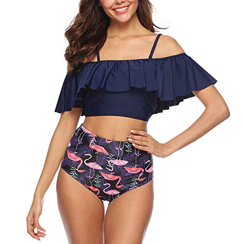 TSWRK Damen Rüschen Bikini Triangel Bikini Set Retro Zweiteilige Swimsuits Schulterfrei Bademode Push-up Strand Badeanzug von TSWRK