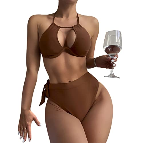 TSWRK Damen Sexy Neckholder Spitze up Bikini Set Neckholder Bademode mit Nackenträger Swimsuits Push Up von TSWRK