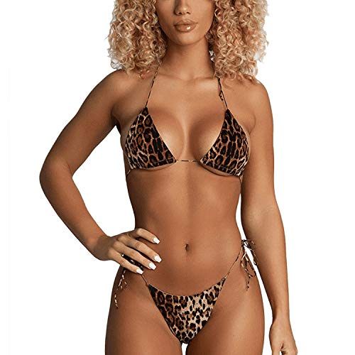 TSWRK Damen Triangel Bikini Set Leopard & Schlange Print Neckholder Bademode mit Nackenträger Swimsuits Push Up Beachwear von TSWRK