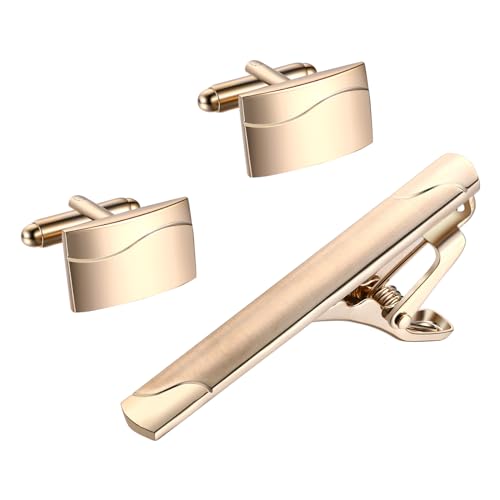 TSWRK Herren Krawattenklammern Manschettenknöpfe Set: Personalisierte Gravur Kupfer Krawattenclip Cufflinks Gold Elegantes Accessoire für das perfekte Outfit von TSWRK