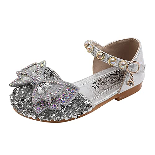 Mädchen Mary Jane mit Bowknot Crystal Prinzessin Schuhe Kinder Butterfly Sandalen Partei Schuhe Girl Kostüm Zubehör Karneval Verkleidung Party Aufführung Fasching Tanzball (Silber, 23) von TT-