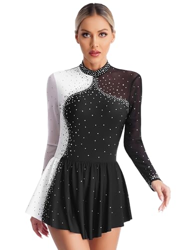 TTAO Damen Eiskunstlauf Kleid Langarm Tanzkleider mit Glitzer Mesh Spleiß Turnanzug Ballettanzug Trikot mit Rock Eislaufen Wettkämpfe Bekleidung Schwarz XL TTAO Damen Eiskunstlauf Kleid Langarm Tanzkleider mit Glitzer Mesh Spleiß Turnanzug Ballettanzug Trikot mit Rock Eislaufen Wettkämpfe Bekleidung Schwarz XL von TTAO
