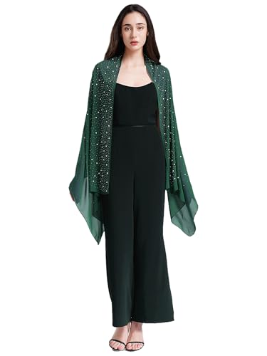 TTAO Damen Festlich Bolero Chiffon Schulterjacke mit Strasssteine Glitzer Elegante Schultertuch Bolero Stola Schal für Abendkleider Brautkleider Dunkelgrün Einheitsgröße TTAO Damen Festlich Bolero Chiffon Schulterjacke mit Strasssteine Glitzer Elegante Schultertuch Bolero Stola Schal für Abendkleider Brautkleider Dunkelgrün Einheitsgröße von TTAO