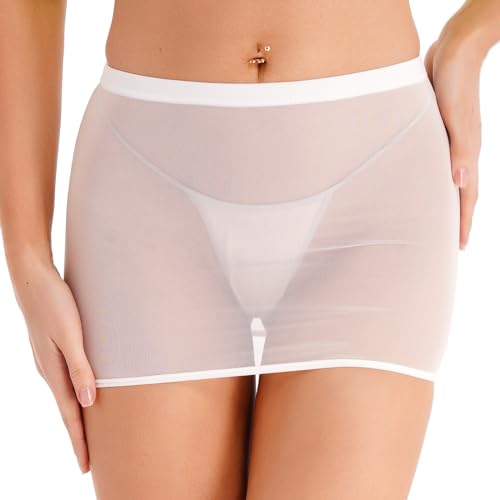 TTAO Damen Transparent Rock Sexy Minirock Extrem Kurz Unterrock Slim Fit/Ausgestellt Röckchen Erotische Dessous Reizwäsche Weiß A S von TTAO