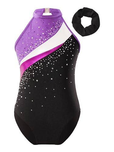 TTAO Kinder Mädchen Ärmellos Gymnastik Trikot mit Haarband Trikotanzug Tanz Gymnastik Training Dancewear Gymnastikbody Gymnastikanzug Violett 122-128 von TTAO