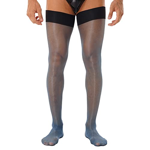 TTAO Herren Elegant Kniestrümpfe Öl Glanz Stützstrümpfe Feinstrumpfhose Lange Halterlose Strümpfe Socken für Crossdressing Dessous Blau A Einheitsgröße von TTAO