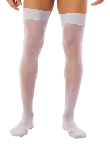 TTAO Herren Elegant Kniestrümpfe Öl Glanz Stützstrümpfe Feinstrumpfhose Lange Halterlose Strümpfe Socken für Crossdressing Dessous Weiß Einheitsgröße TTAO Herren Elegant Kniestrümpfe Öl Glanz Stützstrümpfe Feinstrumpfhose Lange Halterlose Strümpfe Socken für Crossdressing Dessous Weiß Einheitsgröße von TTAO