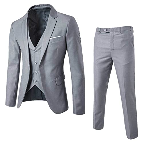 TTAO Herren Festlich Anzug Set aus Anzugjacke Anzugweste und Anzughose Hochzeitsanzug Gentleman Büro Business Outfits Grau XXL von TTAO