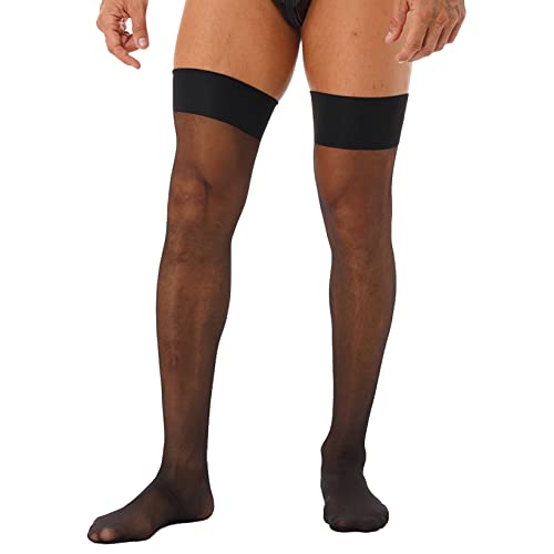 TTAO Herren Glänzend Strümpfe Halterlose Nylonstrümpfe Overknee Socken Kniestrümpfe Nylon Elastisch Stocking Lange Socken Sexy Dessous Schwarz Einheitsgröße von TTAO