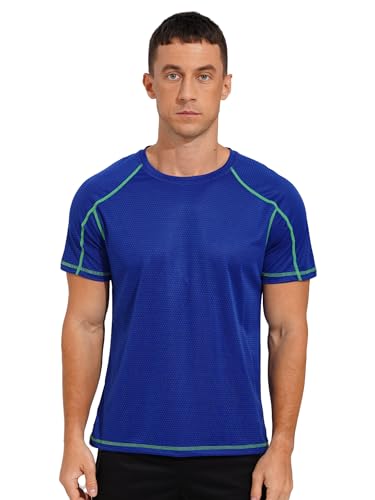 TTAO Herren Sportshirt Achselshirts Laufshirt Sport Kurzarmshirt Unterhemd Fitness Schnelltrocknend Tshirt Trainingsshirt Für Running Jogging Gym Königsblau B 8XL von TTAO