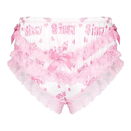 TTAO Herren String Tanga Satin Slips Briefs Männer Sissy Slip Tanga Thong Schlüpfer Erotik Dessous Unterwäsche Sissy Maid Unterwäsche Gay Unterhose Tanga Lingerie Pink Letters XL von TTAO