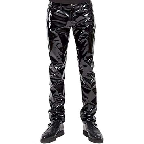 TTAO Herren Wetlook Leggings Kunstleder Hose Pants Tights Stretch Lederhosen Kompressionshose Clubwear Schwarz XXL von TTAO