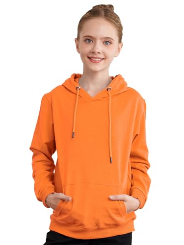 TTAO Jungen Kapuzenpullover Pullover Kapuzenjacke Classic Sport Sweatshirt Basic Einfarbig Baumwoll Hoodie für Kinder 3-14 Jahre Orange 122-128 von TTAO