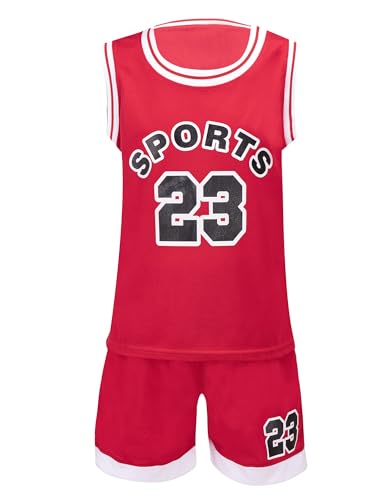 TTAO Jungen Sport Set Ärmellos Rundhals Tank Top Unterhemd mit Sport Shorts elastische Taille Kurze Hose Lässige Atmungskative Outfits Rot 134-140 von TTAO