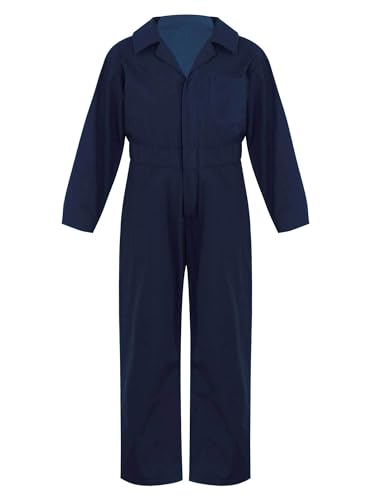 TTAO Kinder Arbeitsoverall Einteilige Blaumann Schutzanzug Jumpsuit Atmungsaktiv Herbst Winter Junior Rallyekombi Freizeitanzug Größe 110-176 Dunkelblau 170-176 von TTAO