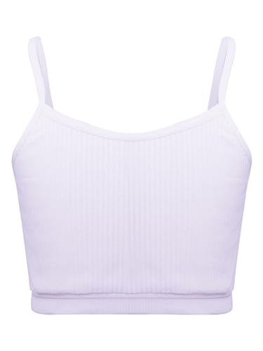 TTAO Mädchen Baumwolle Unterhemden Spaghettiträger Bauchfrei Oberteile Crop Top Tanktops Shirt Yoga Training Ballett Bralette Gymnastik Workout Helles Lila 128-140 von TTAO