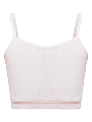 TTAO Mädchen Baumwolle Unterhemden Spaghettiträger Bauchfrei Oberteile Crop Top Tanktops Shirt Yoga Training Ballett Bralette Gymnastik Workout Rosa 128-140 von TTAO