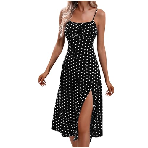 TTFDJG Gepunktetes Kleid mit Schlitz Elegant Sommerkleider Damen Leicht und Luftig Spaghettiträger-Kleid Lang Damenkleider Knielang Midikleid Ärmellos Frauen Freizeitkleid mit Weißen Punkten TTFDJG Gepunktetes Kleid mit Schlitz Elegant Sommerkleider Damen Leicht und Luftig Spaghettiträger-Kleid Lang Damenkleider Knielang Midikleid Ärmellos Frauen Freizeitkleid mit Weißen Punkten von TTFDJG