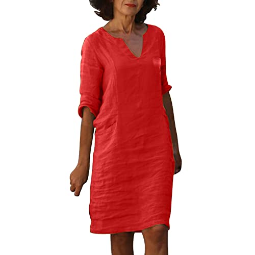 Sommerkleid Damen Lang Leinenkleid Sommerkleid Damen Halbarm Lockerer Schnitt T-Shirt Blusenkleid Einfarbig V Ausschnitt LäSsiges Luftiges Freizeitkleid Damen Retro Sommerkleid Damen Lang Leinenkleid Sommerkleid Damen Halbarm Lockerer Schnitt T-Shirt Blusenkleid Einfarbig V Ausschnitt LäSsiges Luftiges Freizeitkleid Damen Retro von TTNTTR