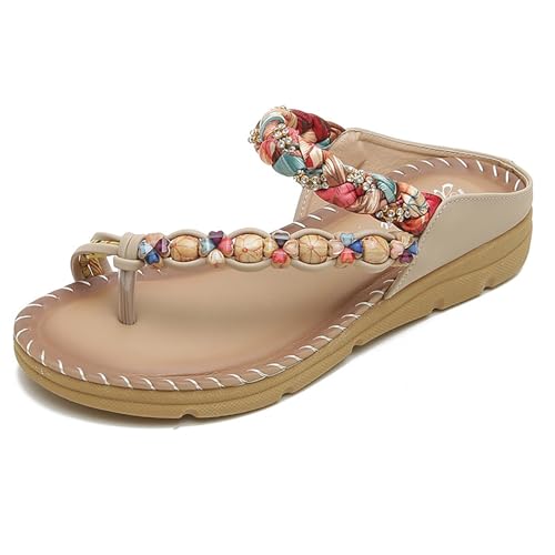 TTOUDRY Flip-On-Sandalen Mit Buntem String-Design Im Ethno-Stil, Sommer-Bohemien-Stil, Modische Europäische Und Amerikanische Flache Sandalen von TTOUDRY