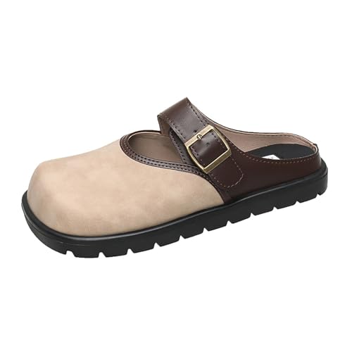 TTOUDRY Französische, Farbblockierte Zehen-Halbhausschuhe Für Damen, Flache Sommersandalen, Quadratische Zehen-Retro-Riemchensandalen Für Damen von TTOUDRY