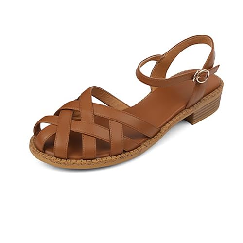 TTOUDRY Retro Hollow Baotou Sandalen Damen Dicker Absatz Lässige Weiße Rückseite Hohle Oberbekleidung Halbe Hausschuhe Low Heel Sandalen von TTOUDRY