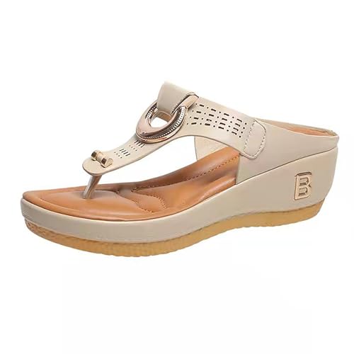 TTOUDRY Sommerstrand-T-Förmige Keilsandalen Mit Riemen Für Damen, Hohle Metallschnallenkeile, Große Römische Sandalen Mit Dicken Sohlen von TTOUDRY