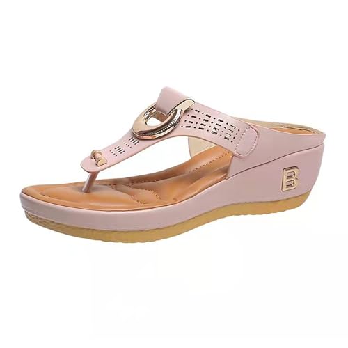 TTOUDRY Sommerstrand-T-Förmige Keilsandalen Mit Riemen Für Damen, Hohle Metallschnallenkeile, Große Römische Sandalen Mit Dicken Sohlen von TTOUDRY