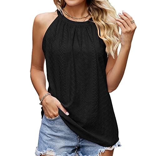 TTPSRY Tank Top Damen Neckholder Oberteile Ärmellose Blusentop Sommer Shirts Casual Lose Bluse Aushöhlen Öse (Schwarz/M) von TTPSRY