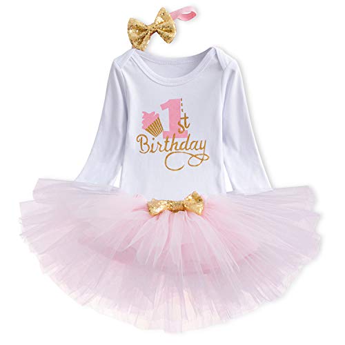 TTYAOVO Mädchen Neugeborenen Crown Tutu 1. Geburtstag 3 Stücke Outfits Strampler + Kleid + Stirnband Größe 1 Jahr 902 Rosa von TTYAOVO