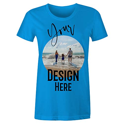 Frau T-Shirt mit Eigenem Foto Text Logo Name Selbst Gestalten - Ringgesponnene Baumwolle - Vollfarbiger Druck - M |Blau| von TULLUN