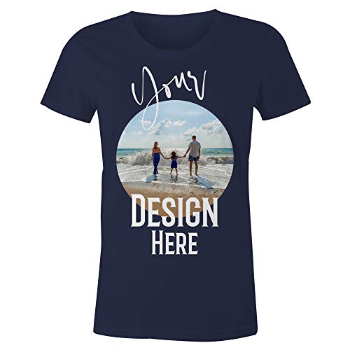 Frau T-Shirt mit Eigenem Foto Text Logo Name Selbst Gestalten - Ringgesponnene Baumwolle - Vollfarbiger Druck - M - |Marine Blau| von TULLUN